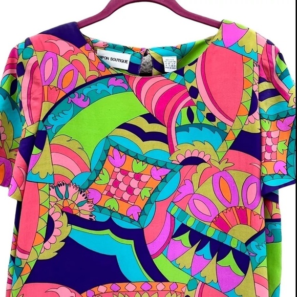 Nipon Boutique Womens Silk Dress Lined Multi Color Geometric Floral Size 6 Vtg - Picture 2 of 11